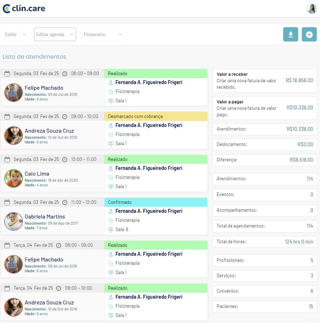 Tela de controle financeiro