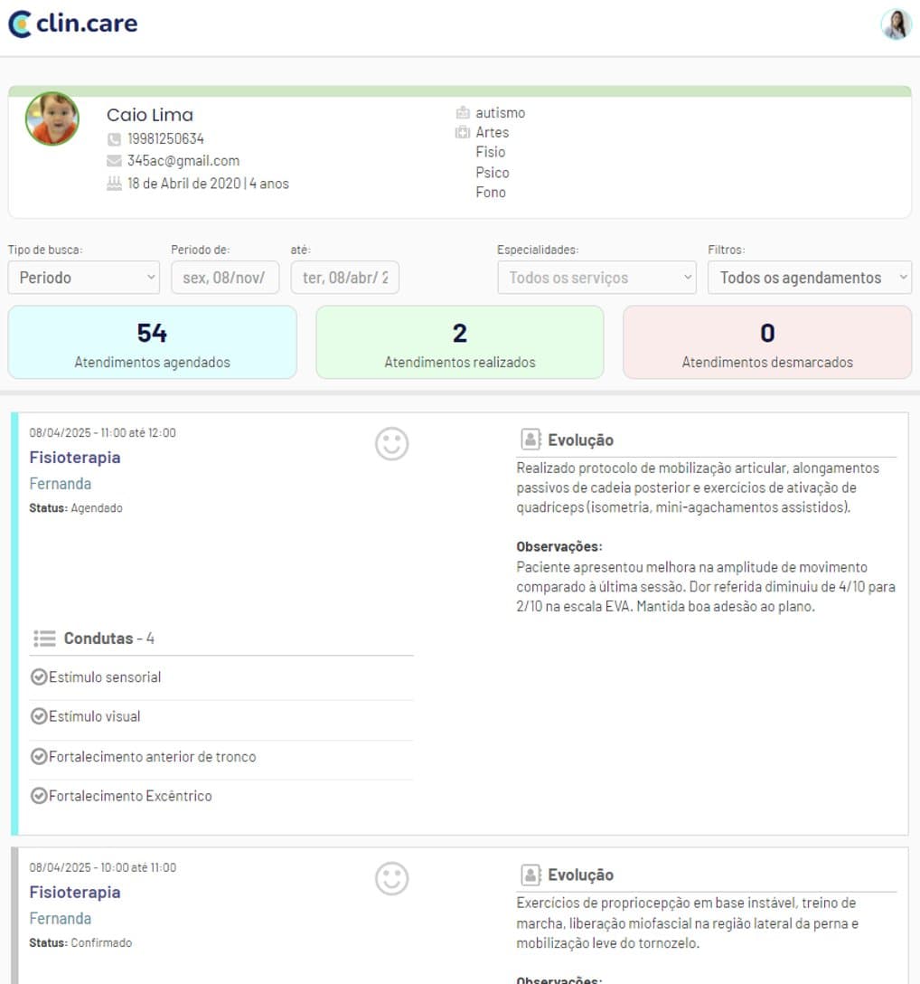 Tela de controle terapêutico